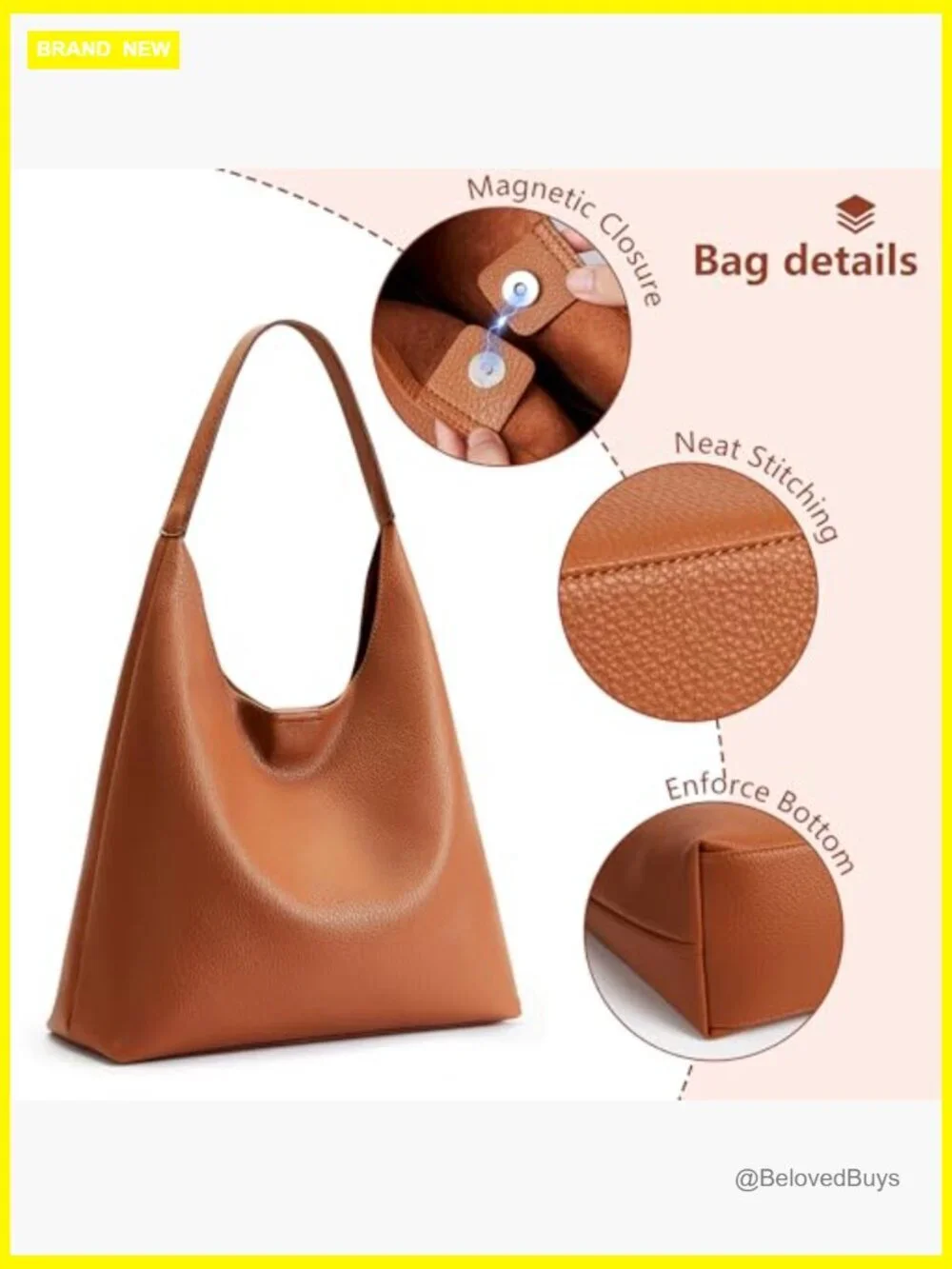 Slouchy Hobo Bag Vegan Leather Tote Shoulder Casual Travel Purse